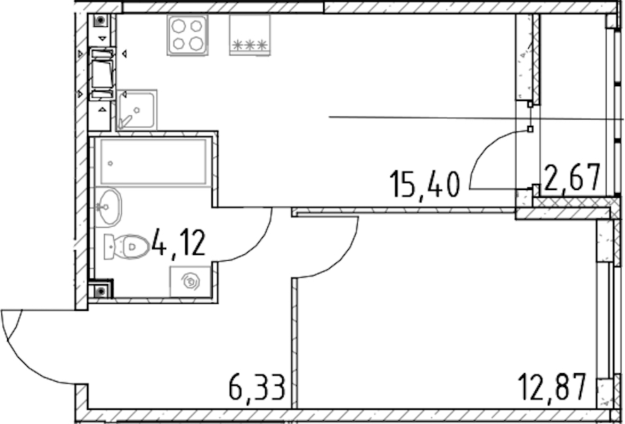 1-комнатная квартира 38.72 м², 11/17 эт., ЖК «Город Первых»